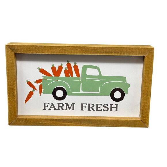 Easter Farm Fresh Wooden Sign Green Truck Carrots Rustic Kitchen Farmhouse Decor - Picture 1 of 9